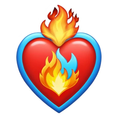 Hazme el corazón rojo y con fuego y que el fuego sea azul verdoso sticker