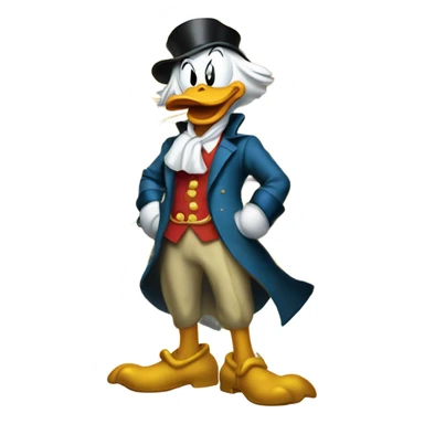 a slim successful looking scrooge mcduck standing atop a pile of money sticker