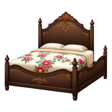 BLACKES BROWN  WOOD Vintage bed with flower design sticker