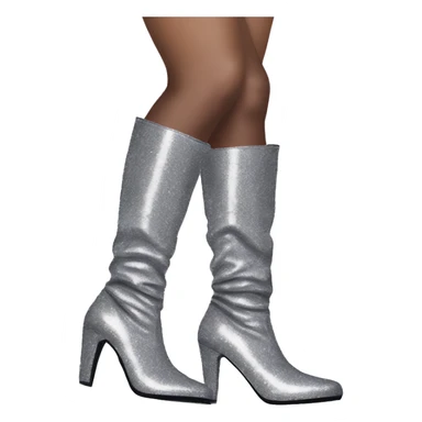 silver glittery knee high boots no laces with black heart sticker