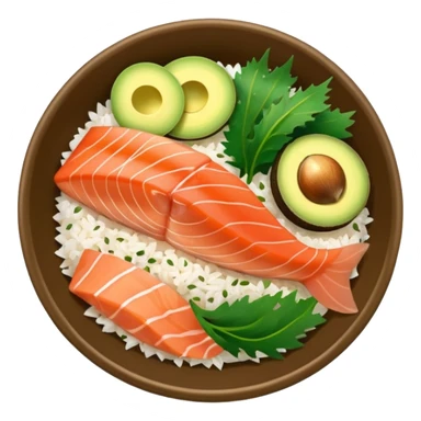 salmon poke bowl with clear and clean colors without watercolor effect, emphasizing freshness of food, iPhone emoji style sticker