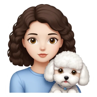 Brunette girl with bichon frise sticker