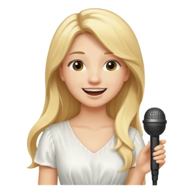 Singer Young woman – long blonde hair, around 20s, white dress, singing into mic sticker