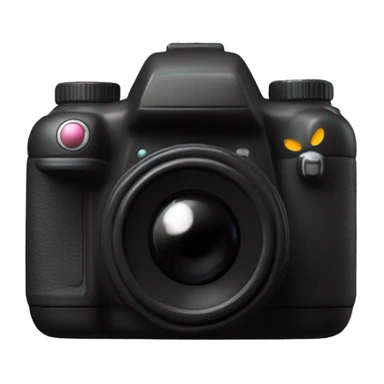 In the center of a pure black background, a 3D mimetic digital camera is facing the lens at a 0-degree angle sticker