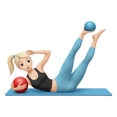 generate a pretty woman doing pilates on a mat with a small ball sticker