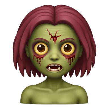 faça uma boneca zumbi estilo emoji do iphone com cabelo cacheado castanho e olhos castanhos sticker