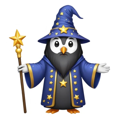 penguin wizard with a long beard and starry robe sticker