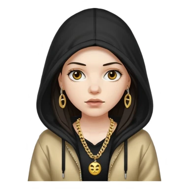 white girl with a hood on with dark hair looking like a rapper sticker