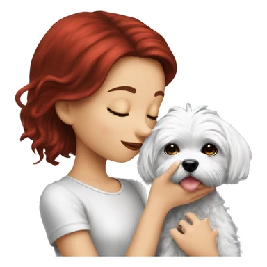 Dark-red-haired girl kiss her Maltese-Black-dog sticker
