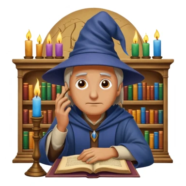 "Thinking face emoji 🤔 as a thoughtful wizard in Hogwarts library, scratching head with quill, surrounded by floating books and candles, detailed digital art in Harry Potter style, puzzled expression, magical atmosphere."
 sticker