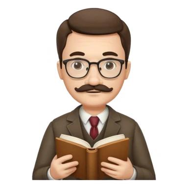 gentleman with moustache holds a book and reads it sticker