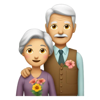 grandmother and grandfather with flower plants sticker