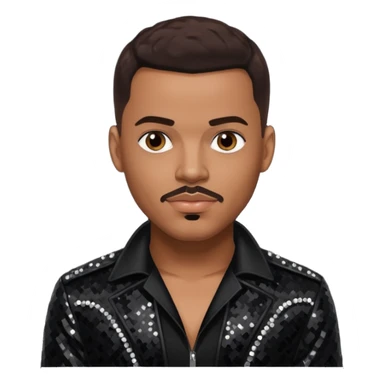 Christopher Williams, R&B Singer with dark brown hair, black sequin outfit sticker