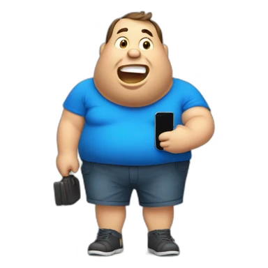 fat man in a blue shirt calling with mobile phone sticker