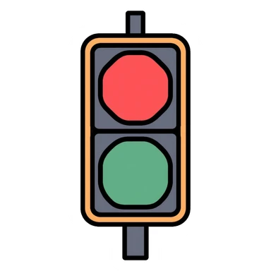 traffic light with red light illuminated, stop signal sticker