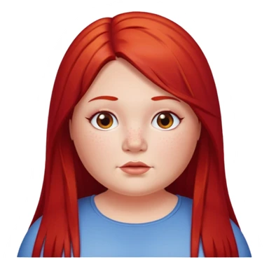 chubby white woman cherry red long straight hair parted middle sticker