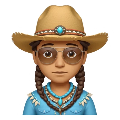 cute Indigenous tribal character portrait, head and shoulders only, cowboy hat, sunglasses, tribal accessories, confident expression, 3D cartoon, mobile game icon style, clean background, no text, no watermark
 sticker