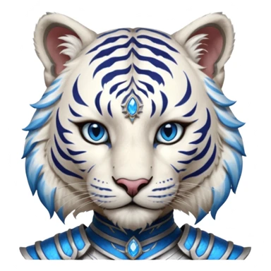 ESO Female white tiger khajiit leader of the umbral rose, blue eyes, blue 'third eye' gem sticker