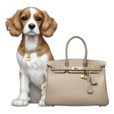 American cocker beige and white next to a grey hermes birkin bag sticker