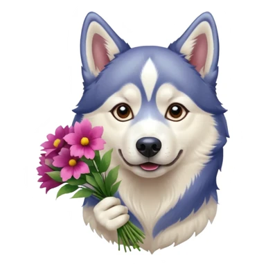 siberian husky dog holding flowers sticker