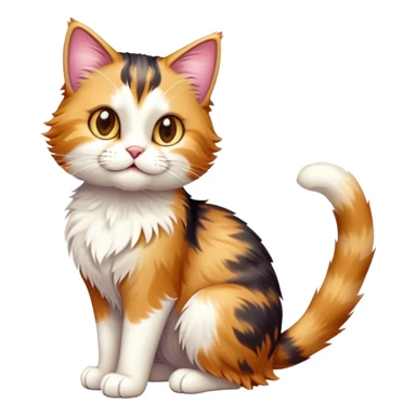 cinematic-[calico tabby cat]-realistic-full-body-sitting-emoji,-tail-curled-playfully-around-its-paws,-head-tilted-dramatically,-scruffy-[calico]-fur,-simplified-yet-realistic-adorable-features,-highly-detailed,-glowing-with-an-almost-sarcastic-glow sticker