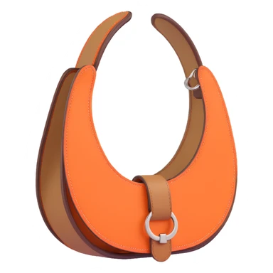 horseshoe, 3D, brown camel leather, Hermès orange accents, no text sticker