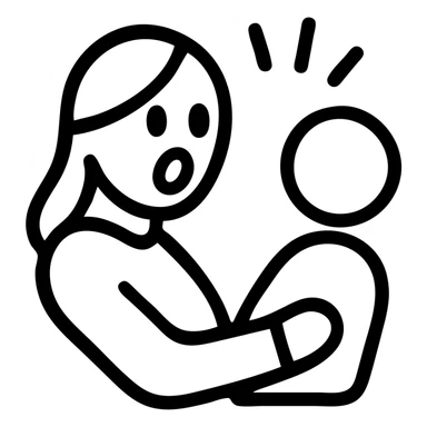 a mother looking at her child with shocked eyes, minimal line art, simple and clear sticker