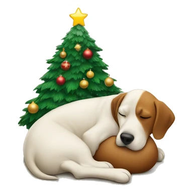 Christmas tree with dog napping under it sticker