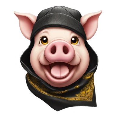 Angry Pig head with black leather Muir cap yellow paisley bandana around neck sticker