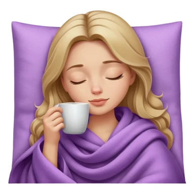 dark blonde girl inside a lilac blanket sipping coffee eyes closed sticker