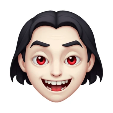 shy vampire emoji looking down with blush, fangs barely visible, hint of fear in eyes, dark moody background sticker