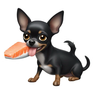 Black chihuahua with salmon in mouth sticker