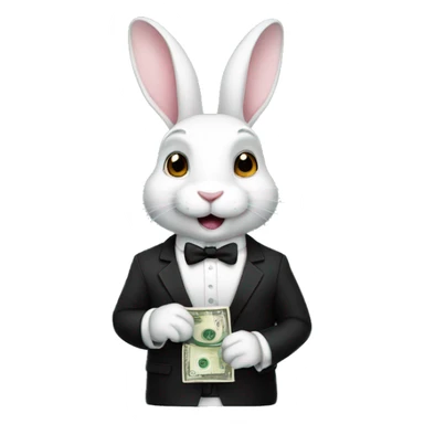 White Rabbit with black suit holding dollars sticker