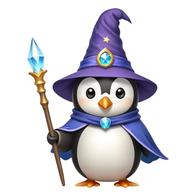 penguin dressed as a wizard with a magical wand and pointy hat sticker