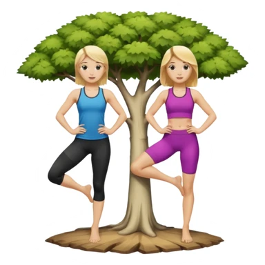 Two women doing yoga in tree pose  both blonde  sticker