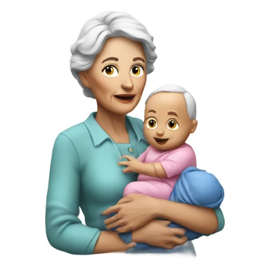 Create a 3d hyper realistic senior woman holding a baby  sticker