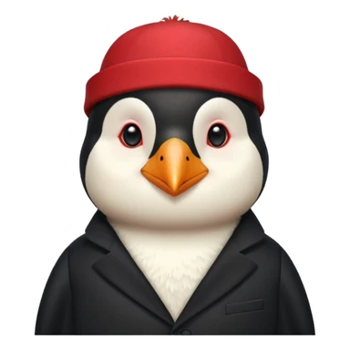 black suited old penguin with red fes hat sticker