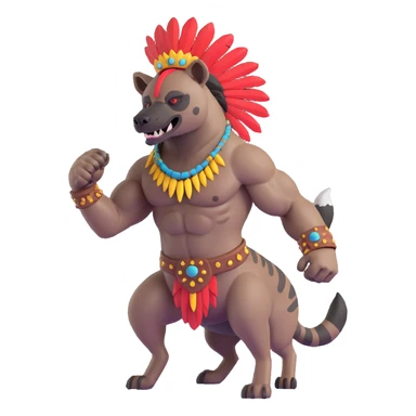 A native strong buff hyena with war bonnet flexing posing  sticker