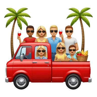 People having a picnic in the back of a red pick up truck sticker