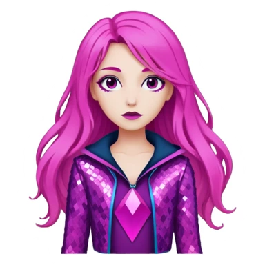Persephone from Lore Olympus with long magenta hair, magenta sequin outfit sticker