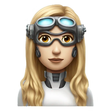 female cyborg head, fair skin, Brown long hair with blonde steaks, space age goggles and circuits sticker