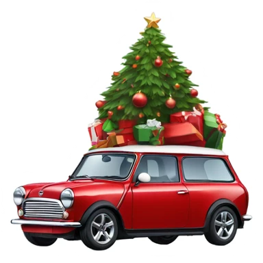 Red Mini Cooper Clubman with red roof decorated for Christmas sticker