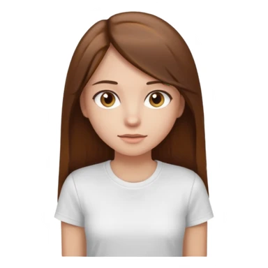 Chica de pelo liso ,largo y marrón con ojos color marrón claro y una camiseta blanca y la piel blanca sticker