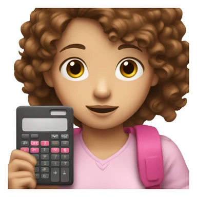 Girl with brown hair holding one pink calculator in her hands sticker