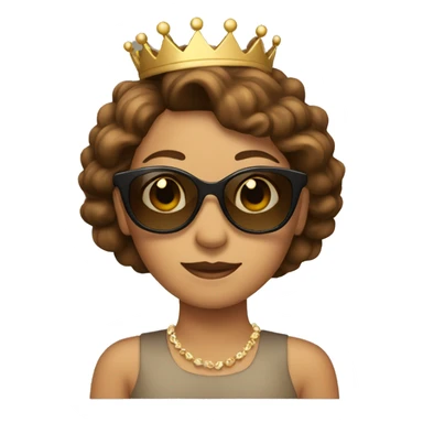 queen emoji with short brown hair and sunglasses sticker