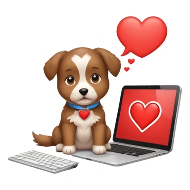 Puppy at computer thought bubble heart sticker