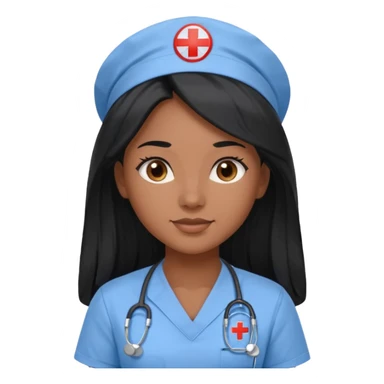 pretty brown skin nurse with long black hair and brown eyes in light blue scrubs sticker