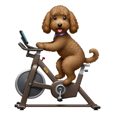 Dark brown goldendoodle riding a spin bike sticker