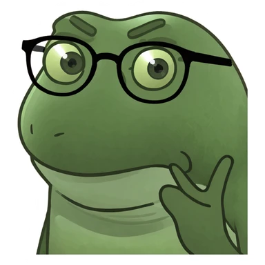 Make the nerd student look even more awkward with an exaggerated meme-like expression, keeping the glasses and acne, in the green bufo frog meme style, with no background. sticker