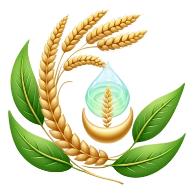 Golden wheat ear floating next to green leaves, surrounding an ethereal digestive system in a spiral form. Small cleansing sparkles flow like a river of light, clearing paths and creating internal lightness. The scene shows fiber's cleansing effect on the digestive tract. sticker